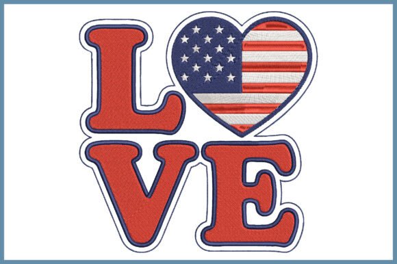 4th of July Love Embroidery Design