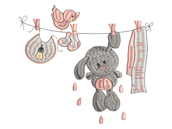 Baby Bunny Embroidery Clothesline