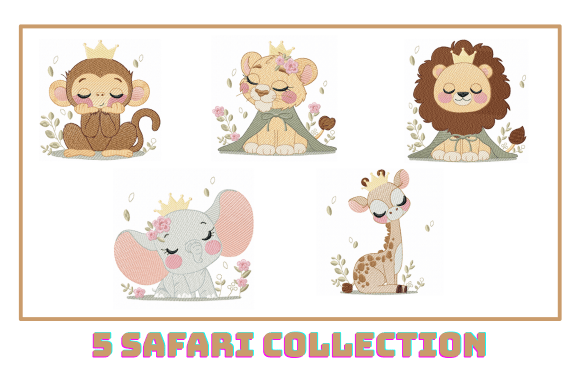Baby Safari Embroidery Design Bundle
