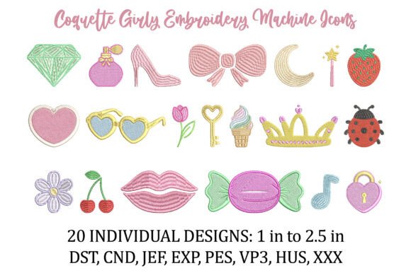 Coquette Girly Embroidery Machine Icons
