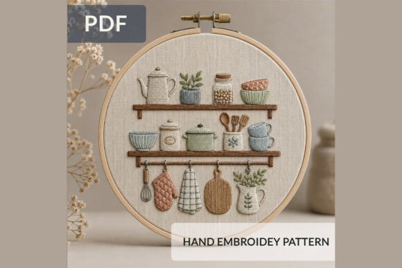 Cozy Kitchen Shelf Embroidery Pattern