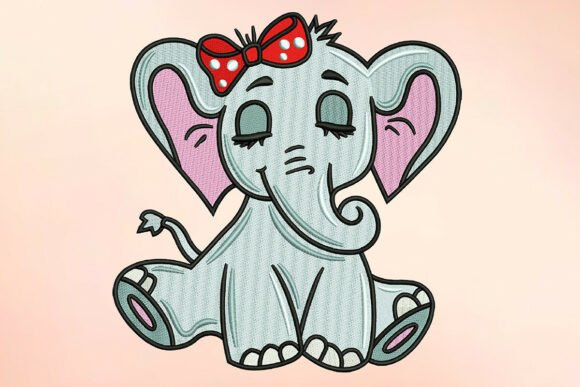 Cute Bow Elephant Embroidery Design