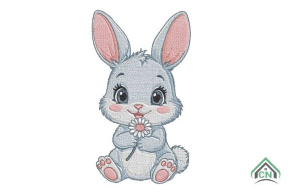Cute Bunny with Flower Embroidery