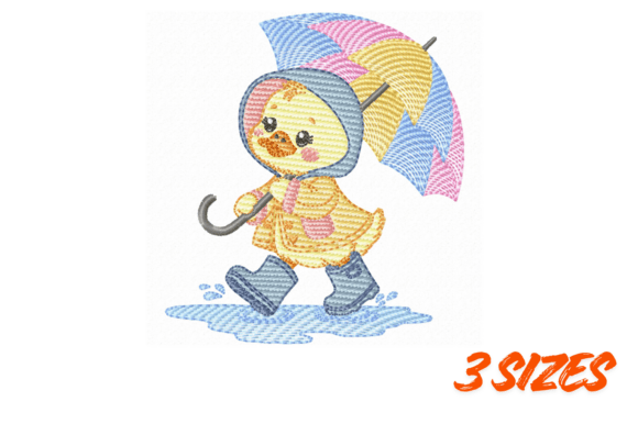Cute Duck Umbrella Embroidery Design