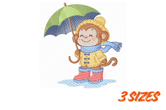 Cute Monkey Umbrella Embroidery File
