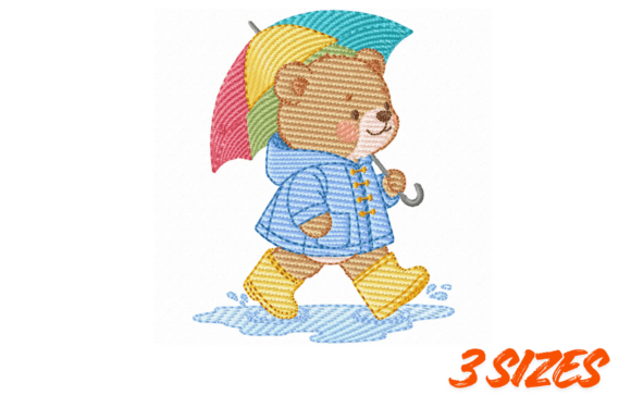 Cute Rain Bear Embroidery Design
