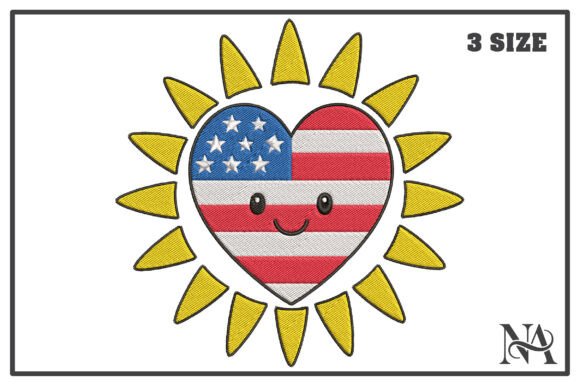 Cute USA Heart Sun Embroidery Design