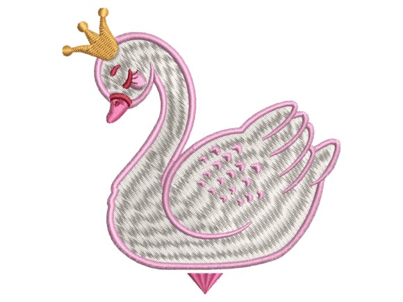 Elegant Crown Swan Embroidery
