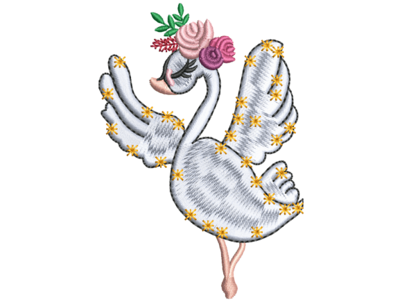 Flower Crown Swan Embroidery