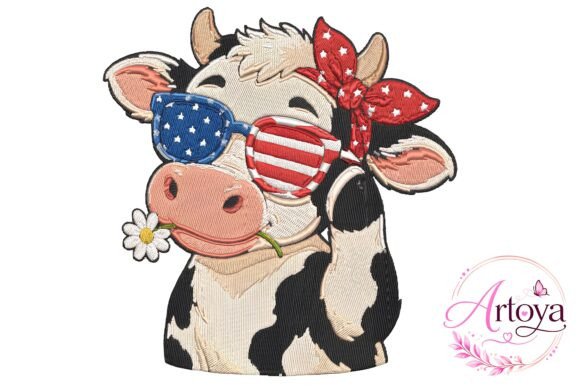 Patriotic Cow Embroidery Design