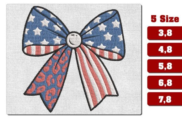 Patriotic Leopard Bow Embroidery Design