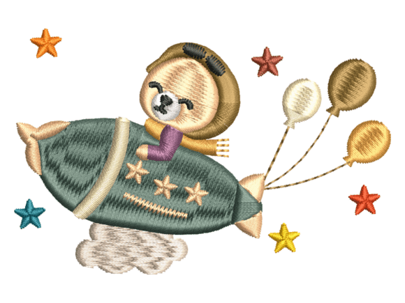 Pilot Bear Rocket Embroidery